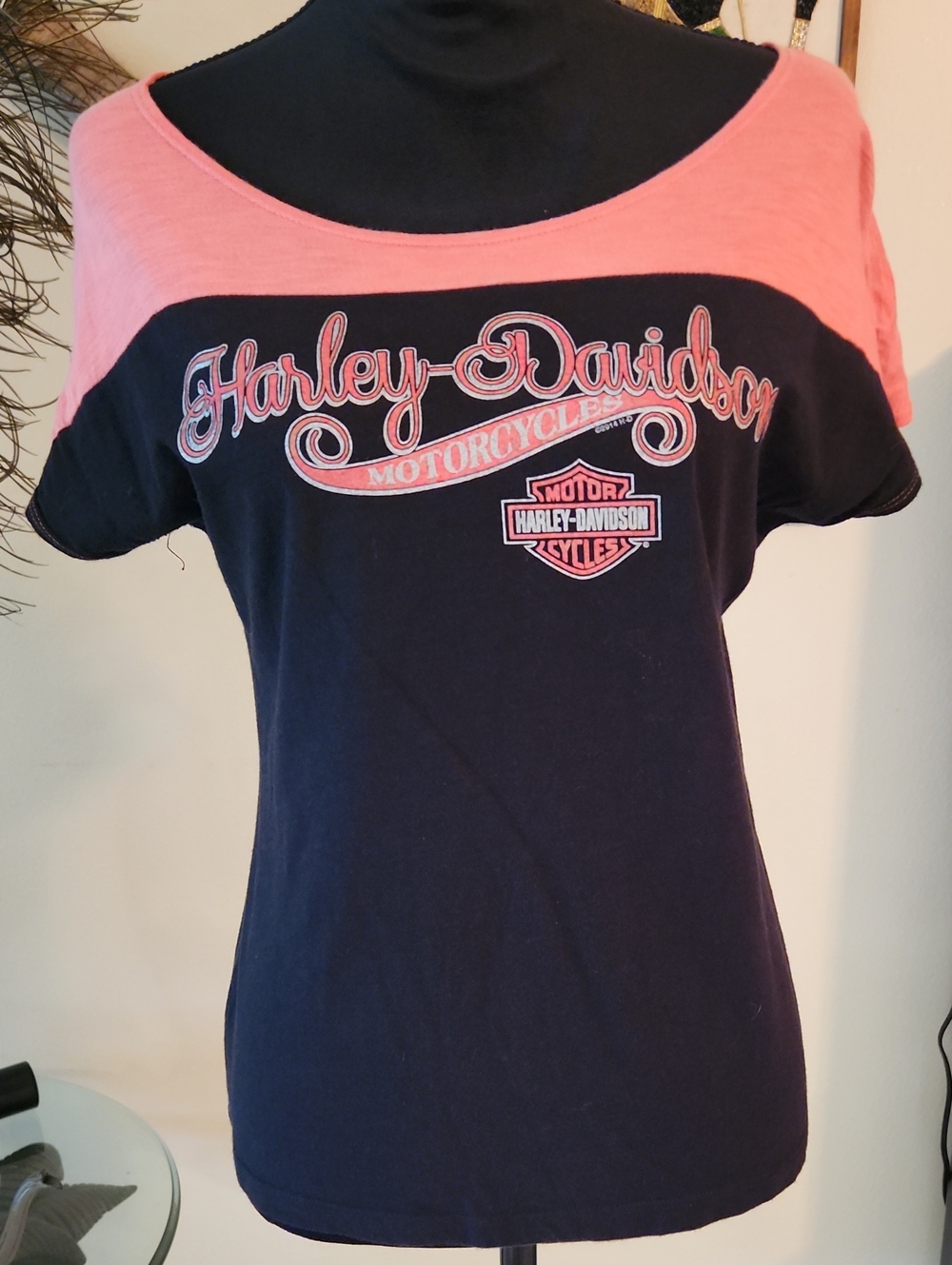 Harley-Davidson Coral and Black Short Sleeve Tee